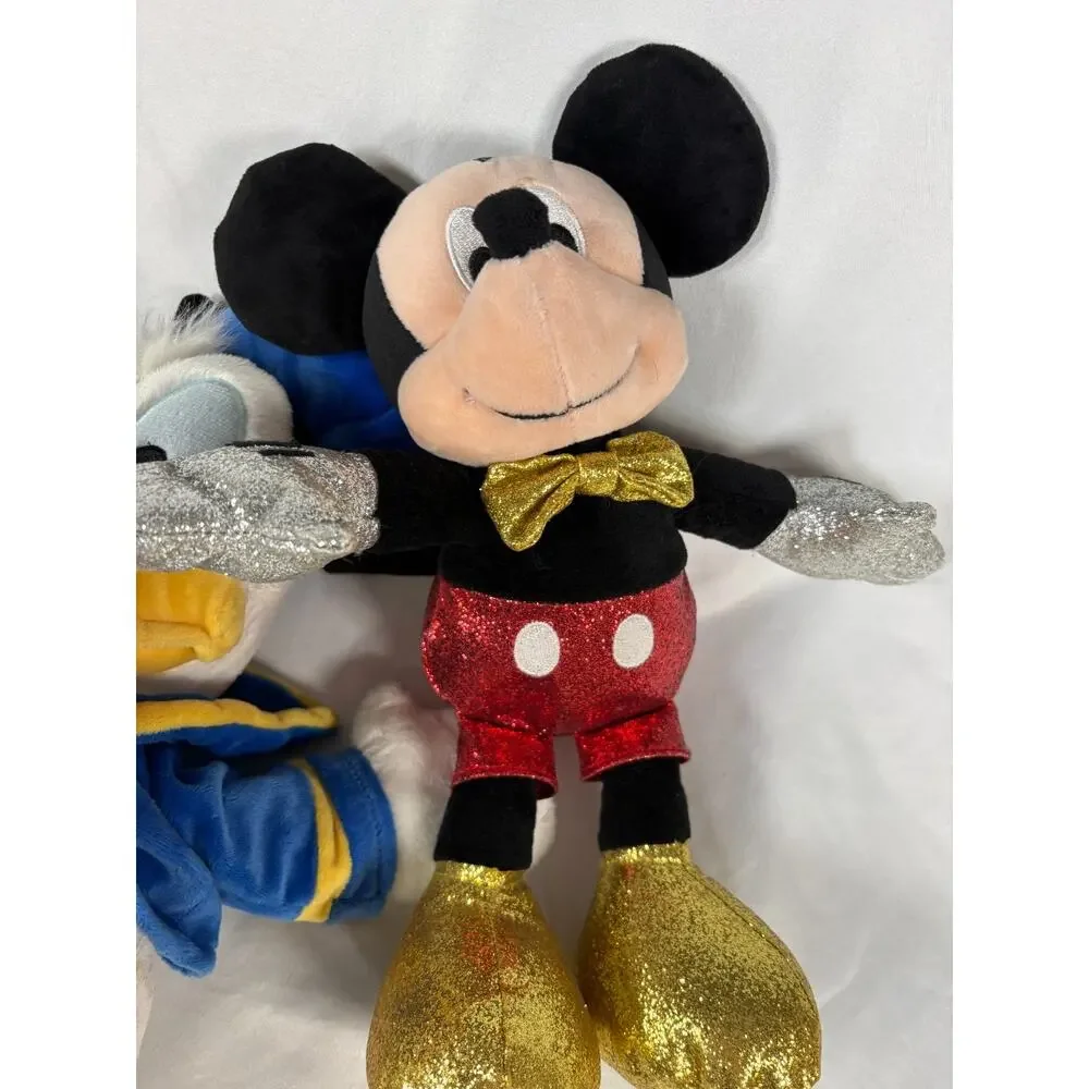 Disney Plush Lot Mickey Mouse Donald Duck Pluto Sparkle 4 Pc Set Used